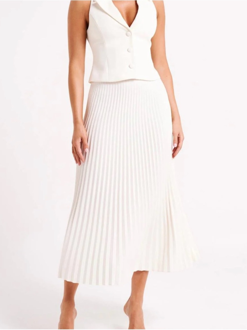 White Pleated Maxi Skirt